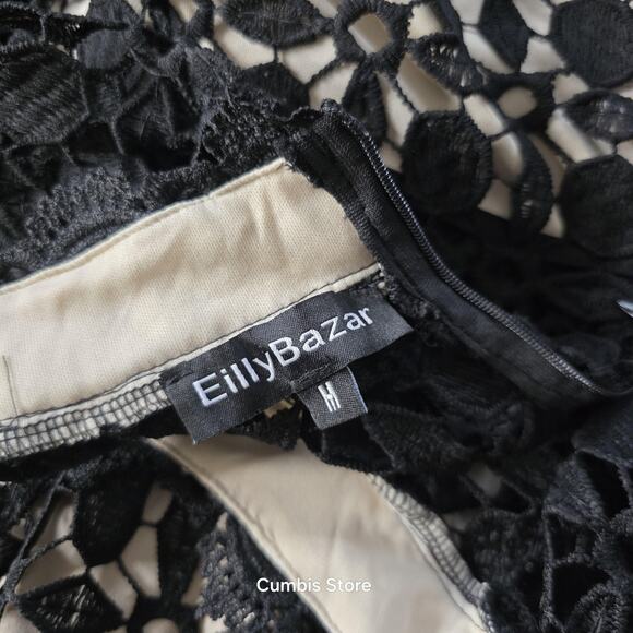 EillyBazar Dress Womens Medium Black Crochet High Neck Bell Sleeve Mini Cocktail - Picture 9 of 13